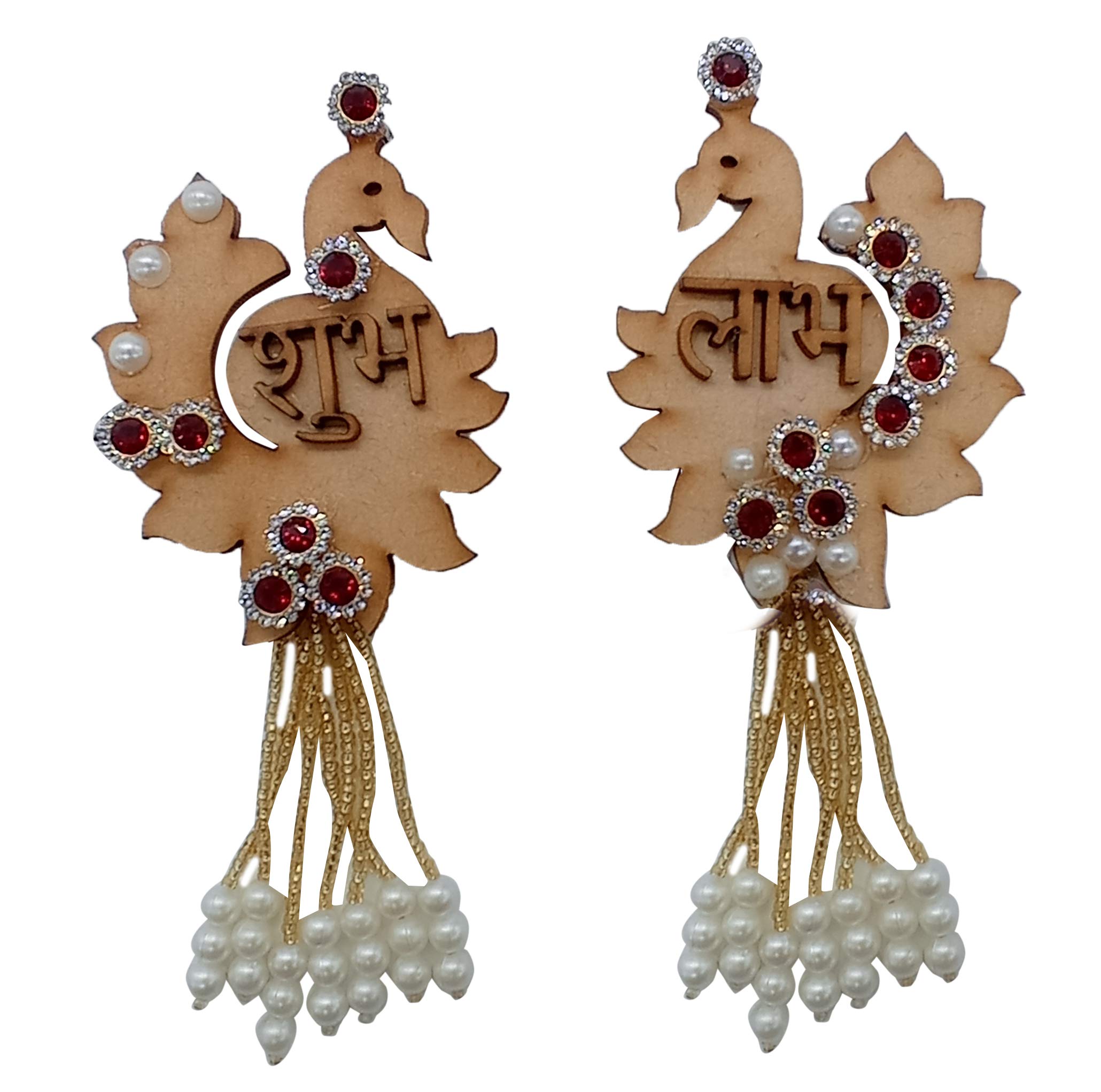 Vakra Handmade Fabric Shubh Labh Door Stick (11.43 cm x 3 cm x 2 cm, Set of 2) Vakra-52