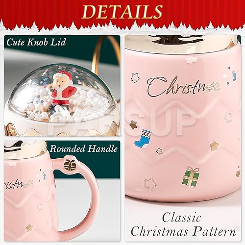 Miniatura 3 de Taza de Navidad, bonitas tazas de té de cerámica con tapa de Papá Noel, novedosa taza de Navidad para leche, café, chocolate caliente, regalo para