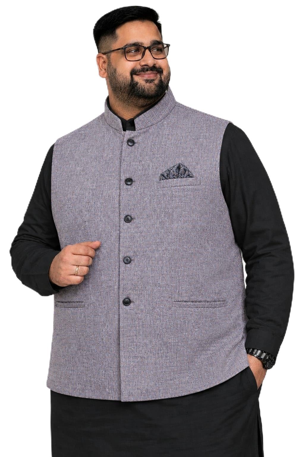 ifox lifestyle Men's Plus Size Nehru Jacket, Mix Grey, Khadi Cotton Blend, Ethnic Waistcoat for Wedding and Party-picture-33