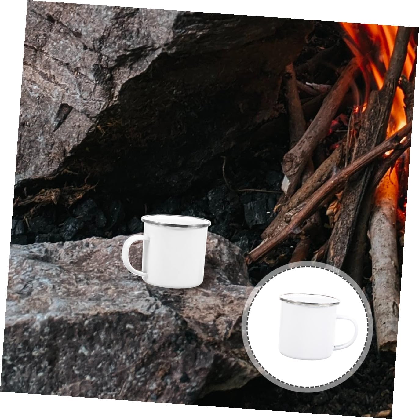 YARNOW Enamel Camp Cup 350ml White Metallic Rim Sturdy Multi-function Coffee Mug for Outdoor Camping and Travel