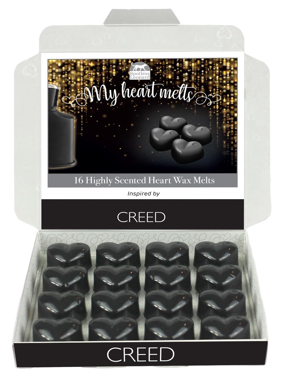 Creed Scented Wax Melts; 16 x 6g Heart Shaped Melts Inspired by Creed in a Printed Presentation Gift Box, Pet Friendly, Cruelty Free by Spotless Leopard