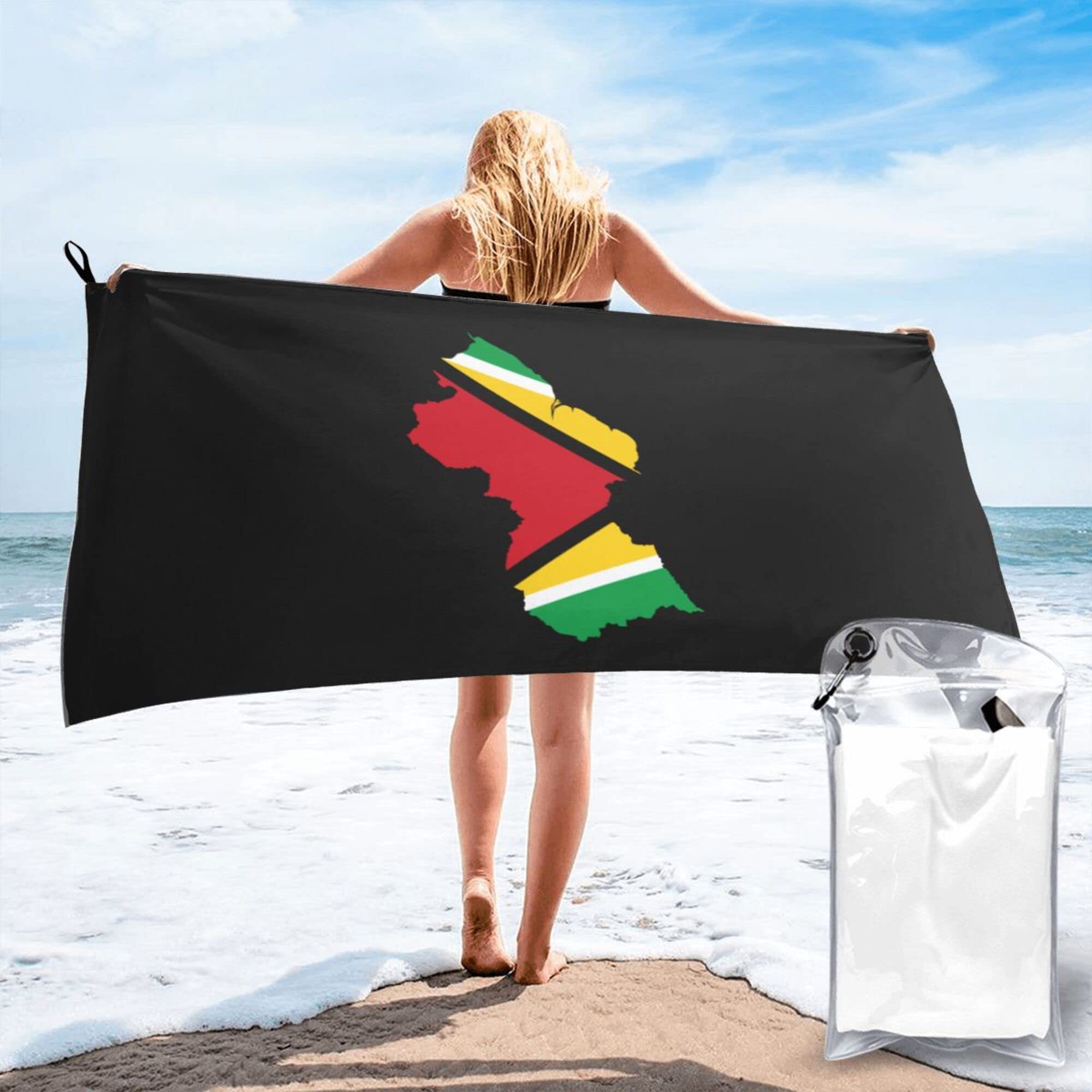 Lsjuee Guyana Flag Map Microfiber Beach Towel-Quick Dry Oversized Towels Blanket for Travel Pool Camping
