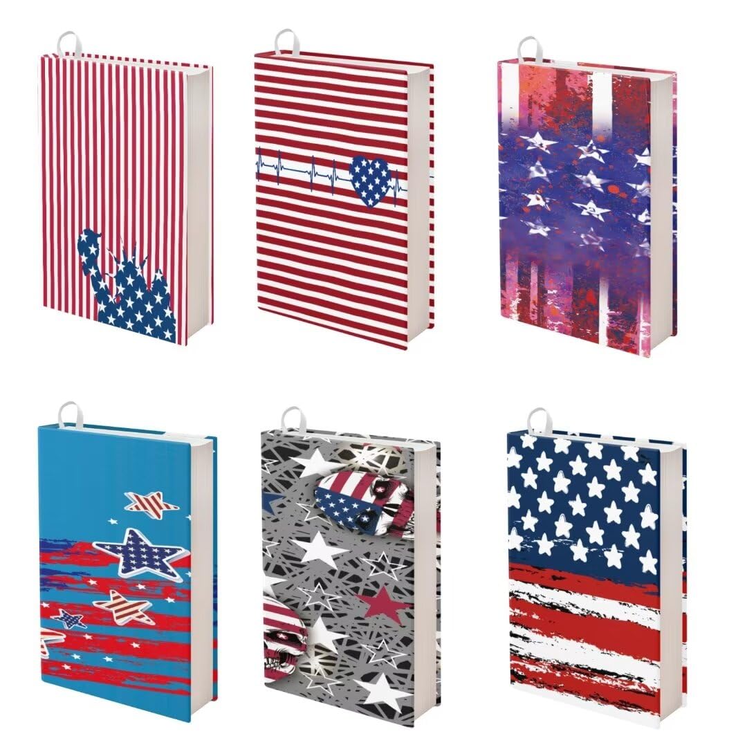 Jeiento American Flag Theme Book Covers Easy Apply Stretchable Book Cover Patriotic Design Washable Pouch for Teenager Teacher Student Textbooks