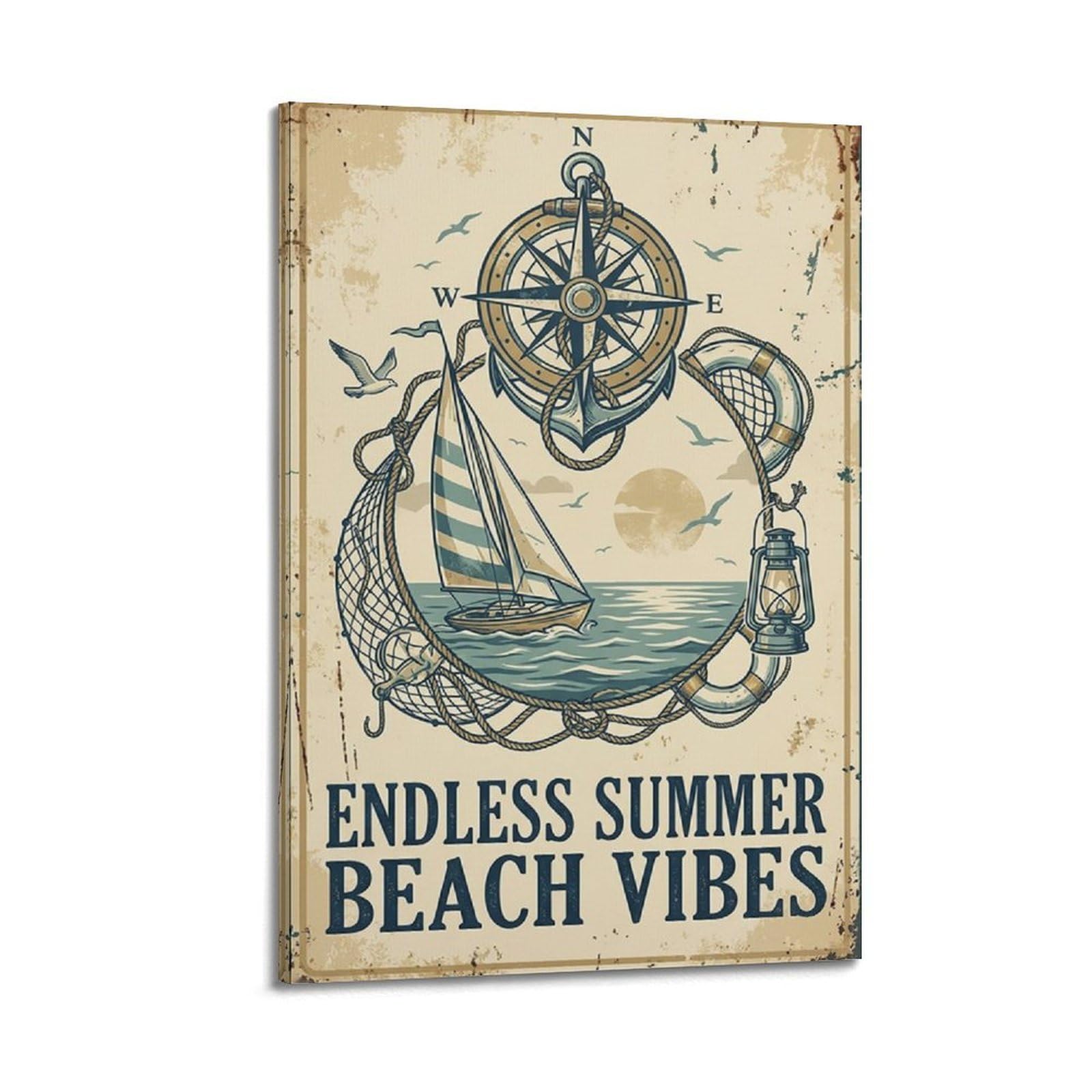 OKAHYS Nautical Ocean Vintage Poster Rustic Endless Summer Modern Decorative Canvas Prints - Ideal Wall Art for Family, Man Cave, Game Room, Boys & Girls Bedroom 20x30inch
