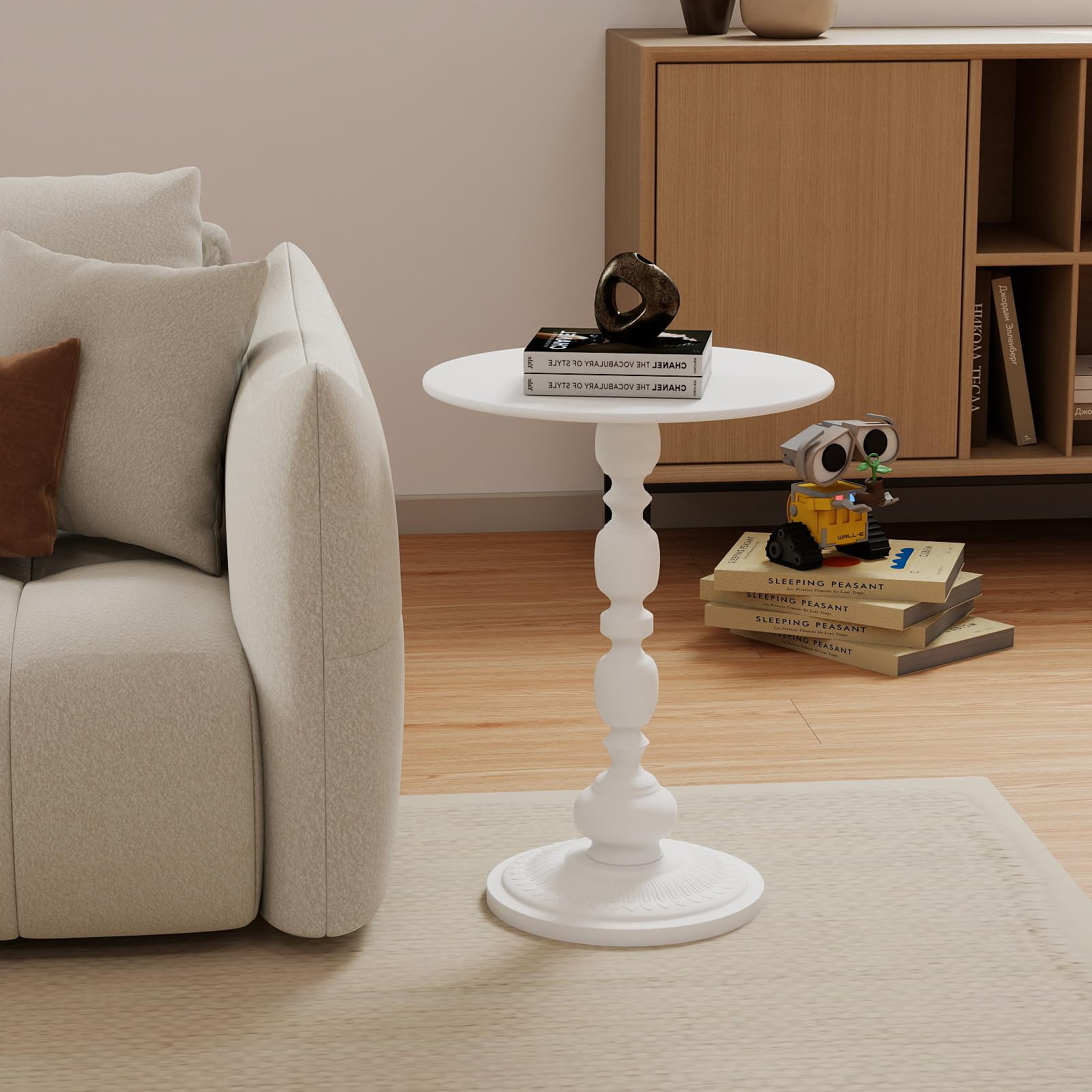 Set di 2 tavolini rotondi in metallo, colore bianco, tavolino piccolo per soggiorno, camera da letto, balcone, giardino, comodino, divano, 40 x 40 x 53 cm, 2 pezzi