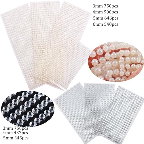 Miniatura 2 de 4368 piezas de diamantes de imitación transparentes de tatuaje temporal de perlas blancas autoadhesivas, gemas brillantes con parte trasera plana,