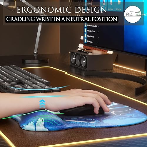 Miniatura 83 de MROCO Alfombrilla ergonómica para mouse con reposamuñecas de gel, cómoda alfombrilla de mouse con superficie de soporte de muñeca suave y base