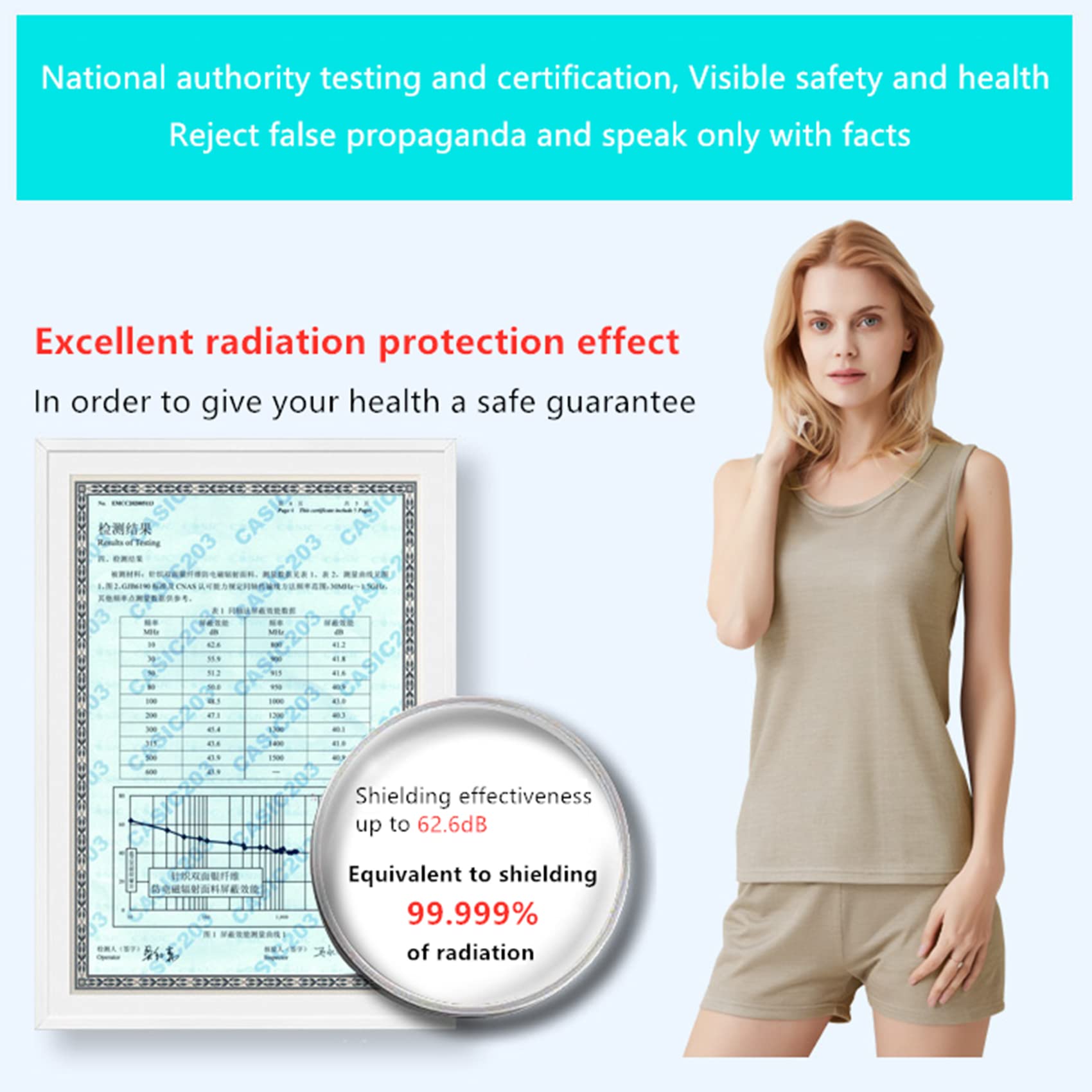 Chaleco Anti-radiación de EMF y Bastones para Mujeres, Ropa Interior de Fibra 100% de Plata, WiFi EMF 5G RF Shield PANTES Top