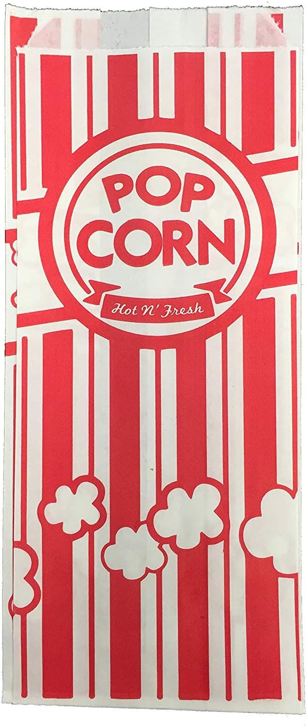 URPARTY Paper Popcorn Bags, 2 oz, Red & White, 100 Piece