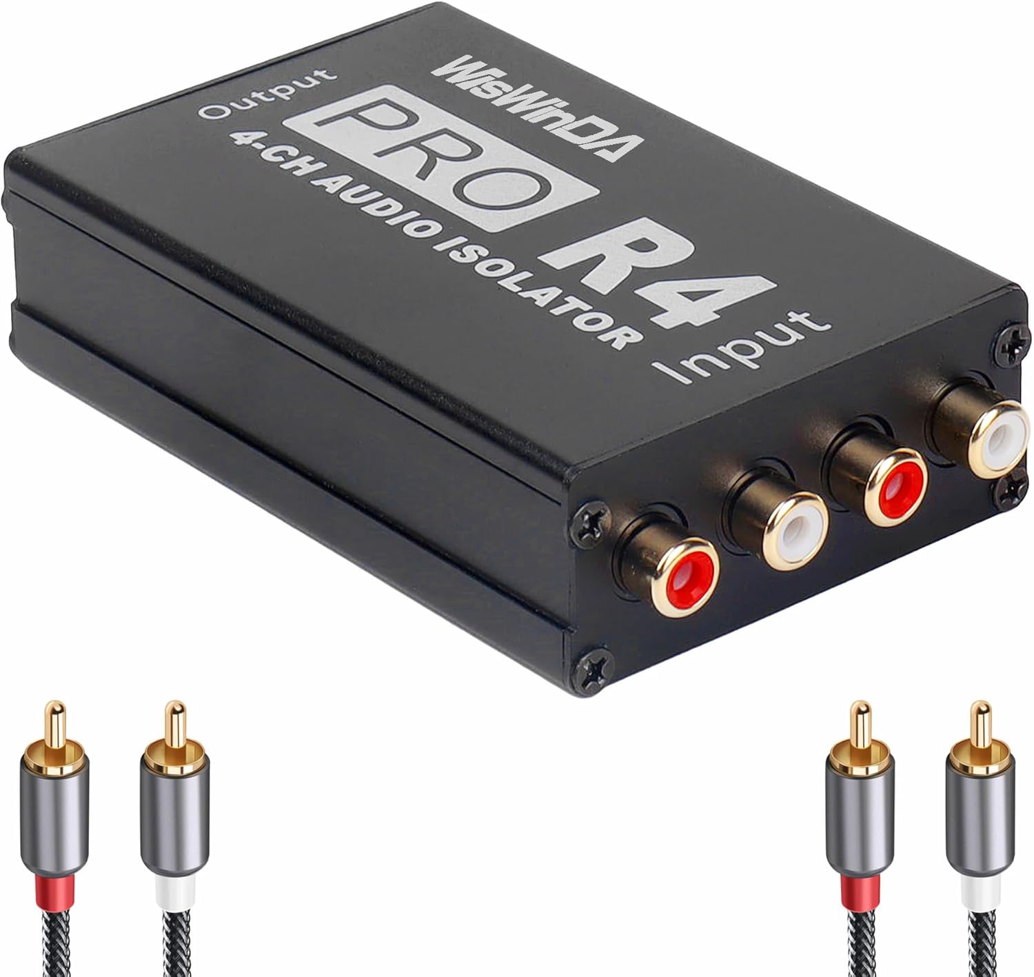 Pro RCA 4Channels HiFi Stereo Ground Loop Noise Isolator Gold Coating RCA Connectors Aluminum Shell Noise Filter for car and Home Using in Different situations (WDISO-AA02-RCA)