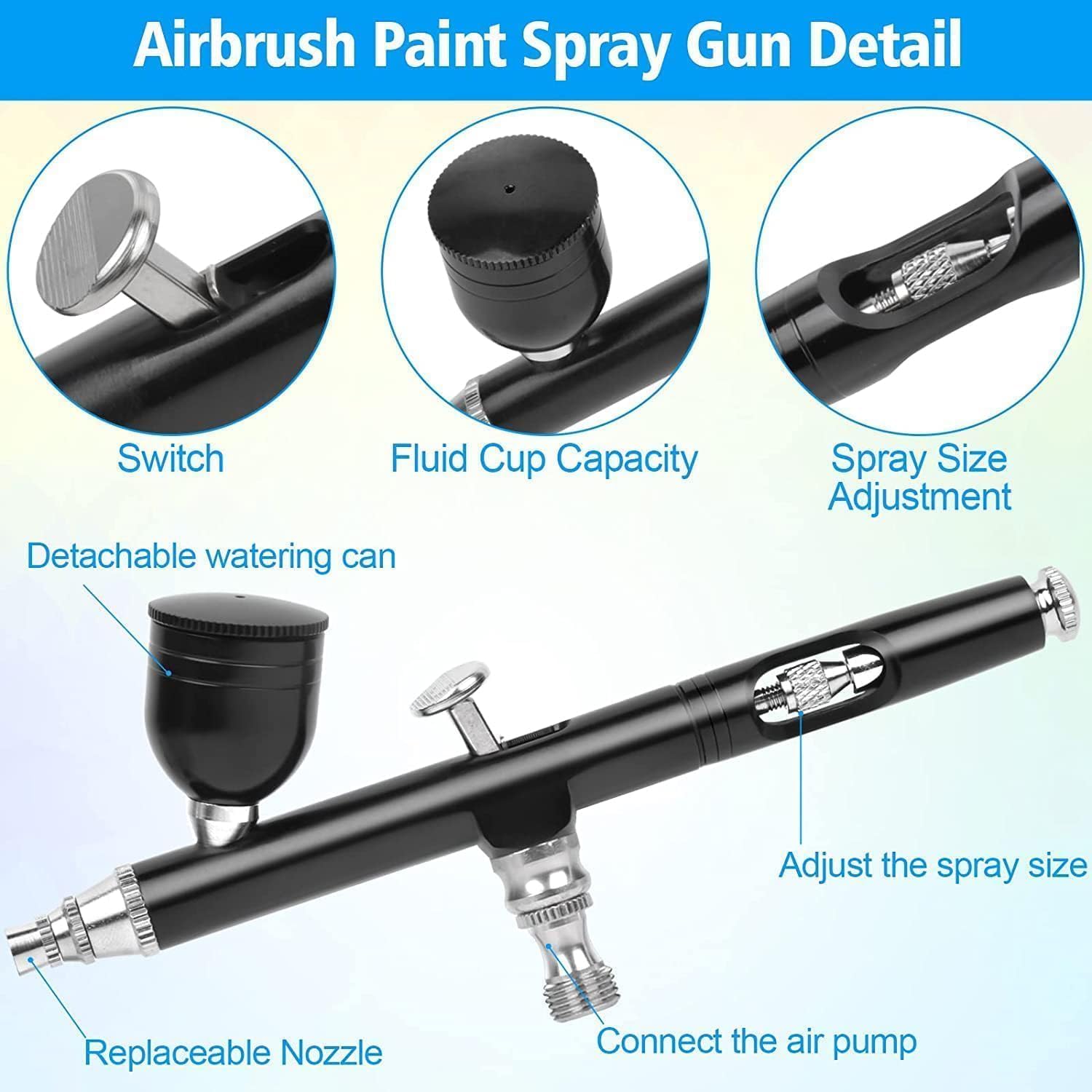 Airbrush Kit, Dual Action Gravity Feed Airbrush Gun with 0.3mm Nozzle - Precision Paint Sprayer Set for Model Painting, Cake Decorating, Nail Art, Makeup, Shoes & Crafts (Black)