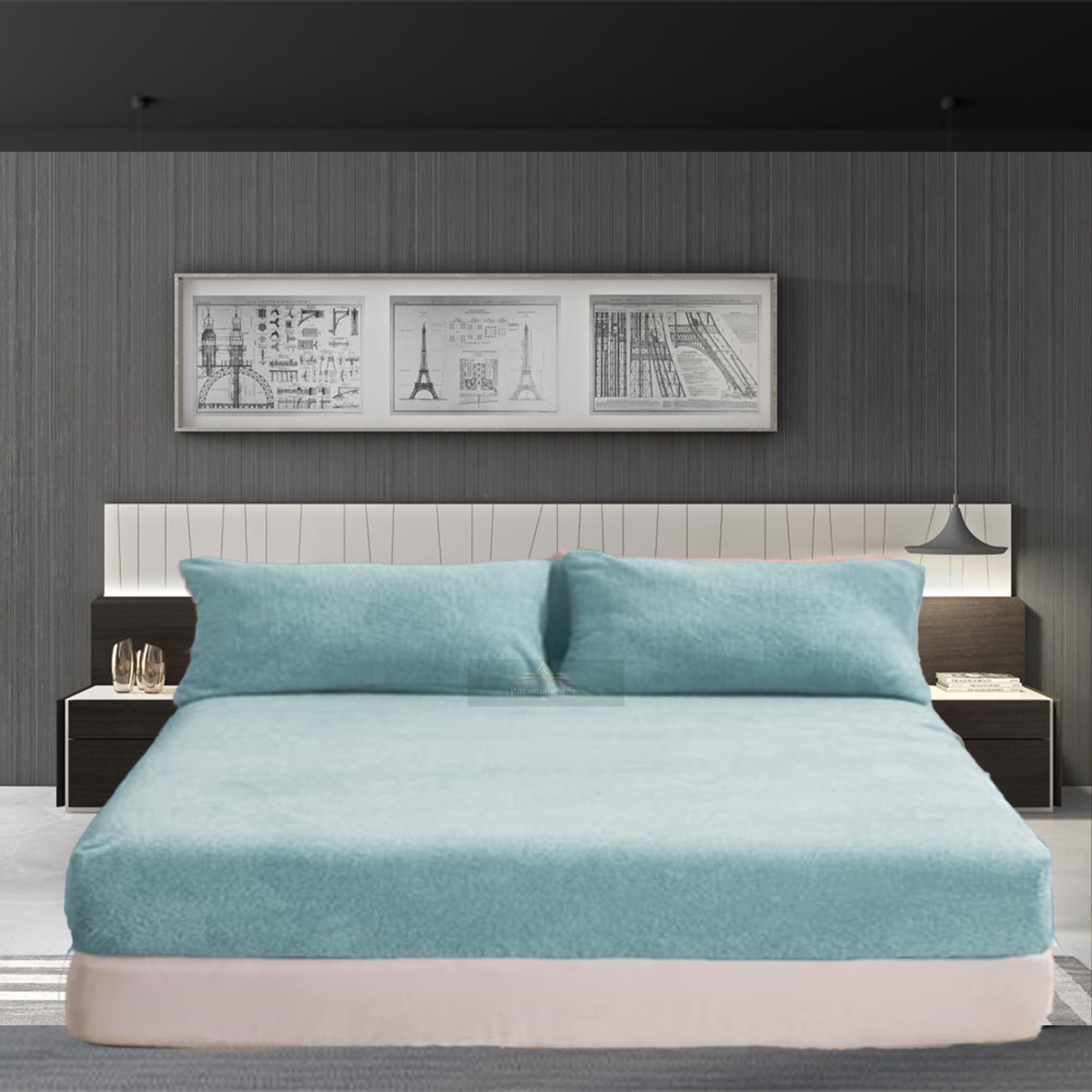 PARADISE STAR Teddy Fleece Fitted Bed Sheet – Ultra Soft Warm Cosy Plush Bedding, Extra Deep 30cm Pocket Fitted Sheet for Bed, Winter Luxury Mattress Cover (Duck Egg, Single 90x190cm)