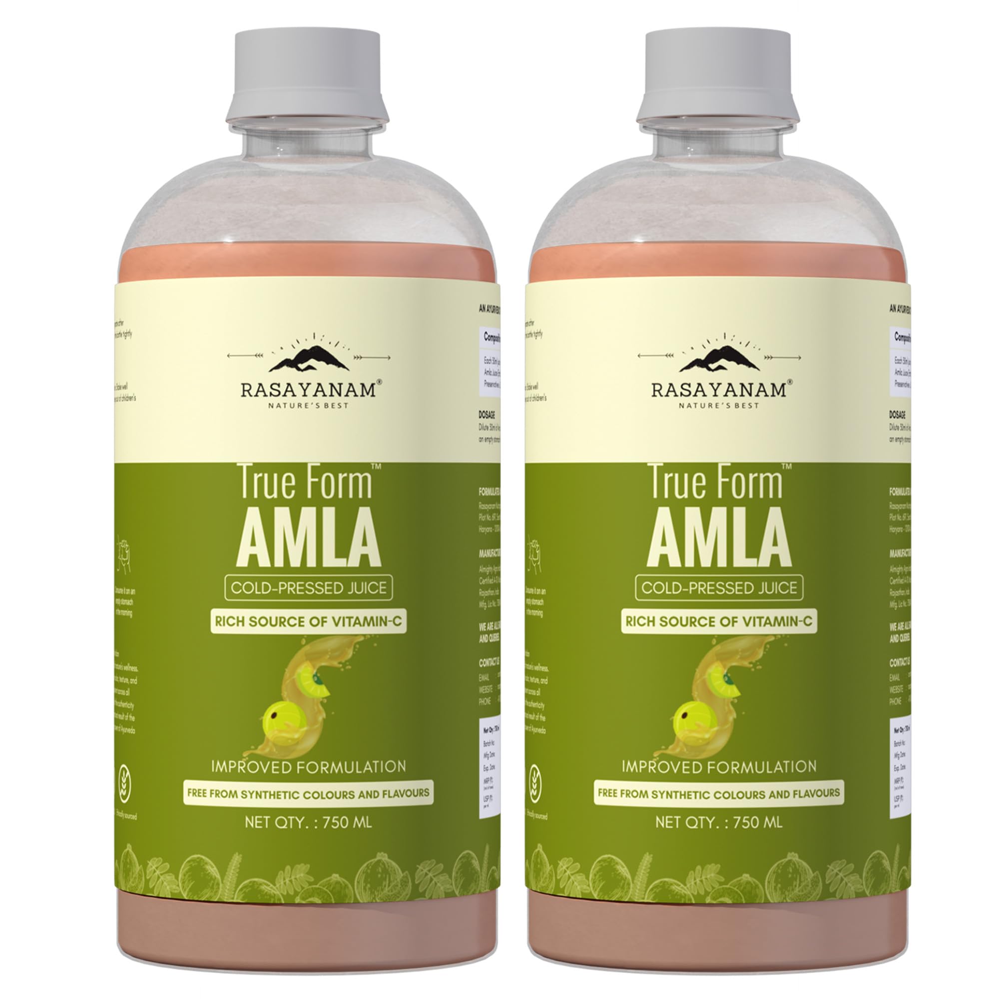 Rasayanam Pure Amla Juice - Pack of 2 (750 ml each) | Cold-Pressed from Handpicked Amlas | Rich in Vitamin C | 100% Natural with No Added Sugar | Supports Immunity, Digestion, Hair & Skin Health