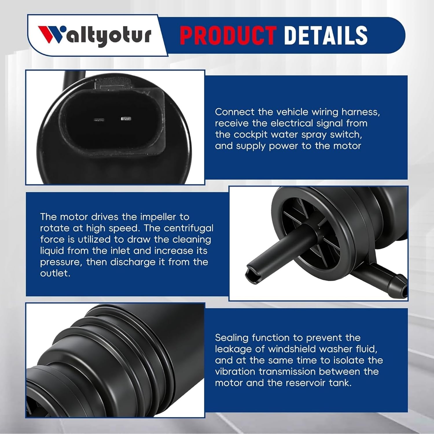 waltyotur Windshield Washer Pump W/Grommet Replacement for Ram 1500 2500 3500 2009-2017 68071576AA