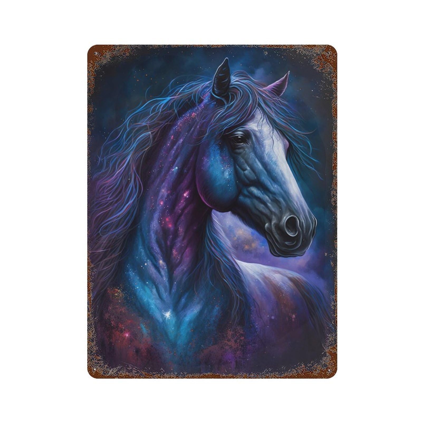 Galactic Horse Art Print-12 Retro Metal Sign 15.7"x11.8", Farmhouse Wall Decor for Garage, Pub Or Kitchen