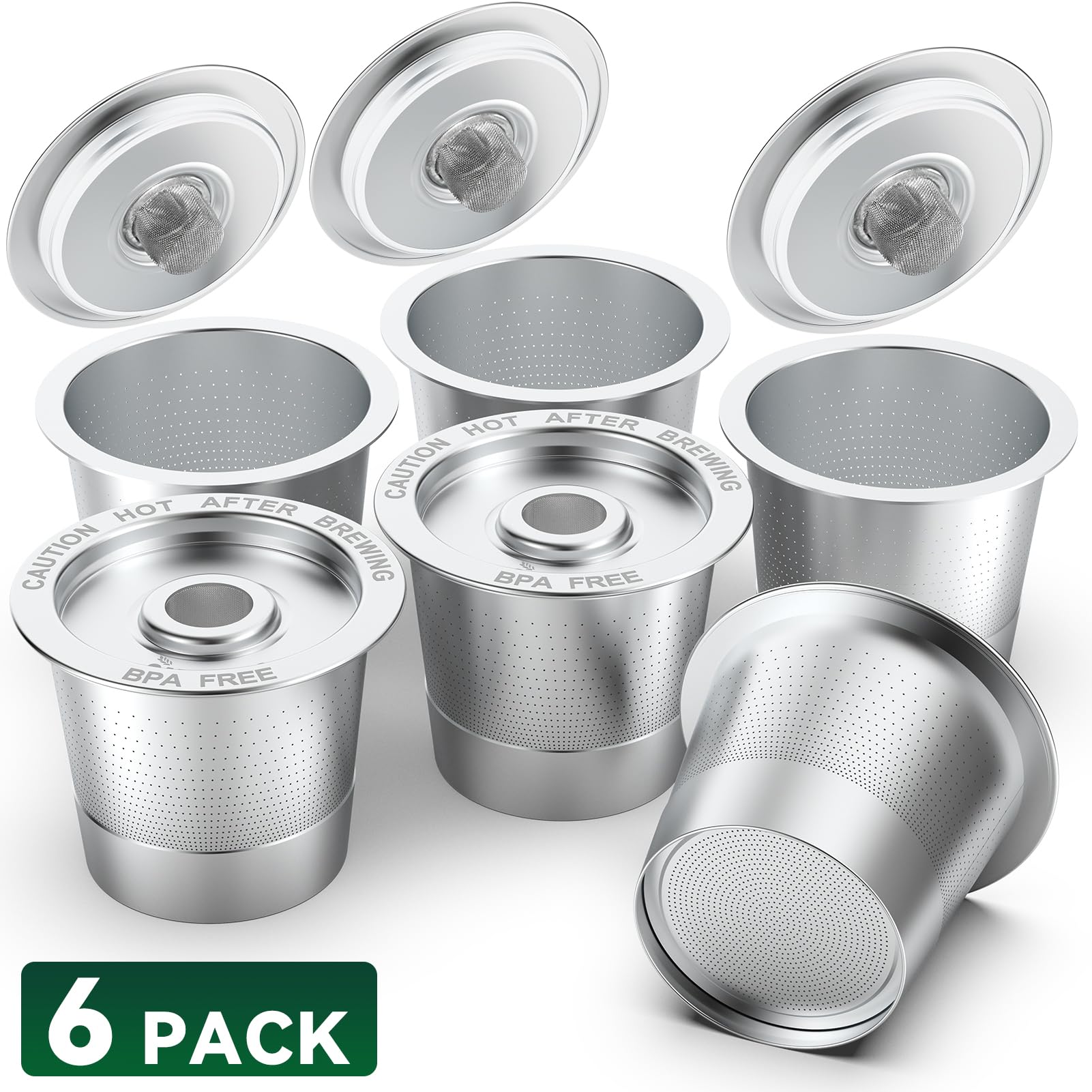 Paquete de 6 cápsulas de café reutilizables K Cups para Keurig 1.0: taza K Cup recargable de acero inoxidable, filtro de café reutilizable para cafetera Keurig 1.0, permanente, ecológico, diseño