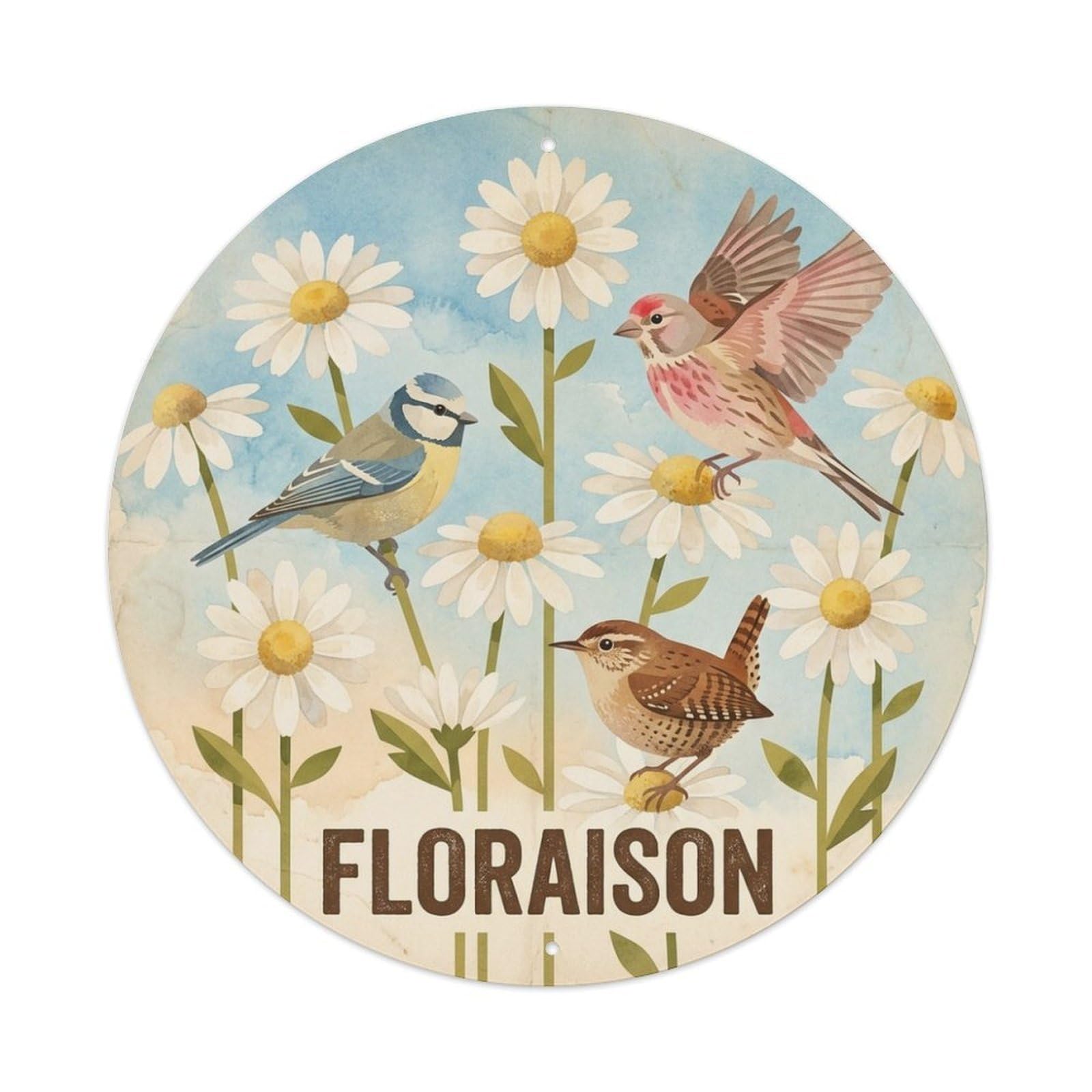 Daisy Floraison Soft Watercolor Bird Slogan Metal Tin Sign
