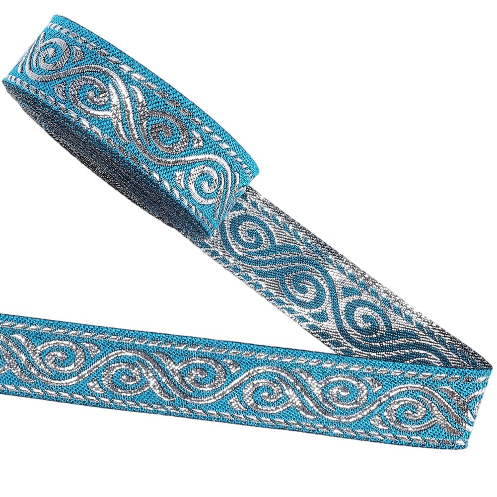 GORGECRAFT 6.4M Ethnic Jacquard Ribbon Trim 2cm wide Silver Metallic Vintage Boho Double Sided Embroidered Woven Trim Fringe Flat Lace Fabric for Bag Hat Clothing Garments Sewing Accessories
