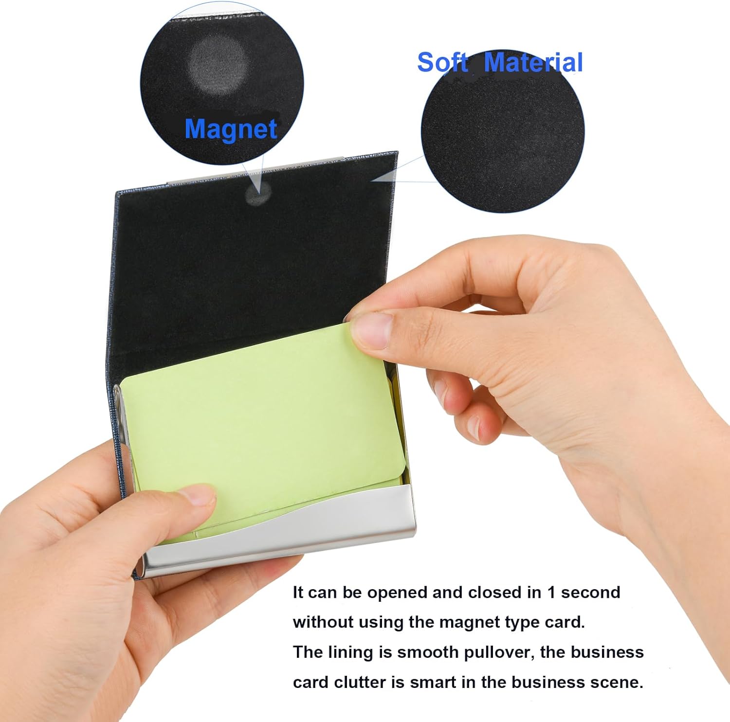 Business Card Holder, Business Card Case, Professional PU Leather and Stainless Steel Wallet Credit Card ID Case/Holder for Men & Women (Black) - Image 3