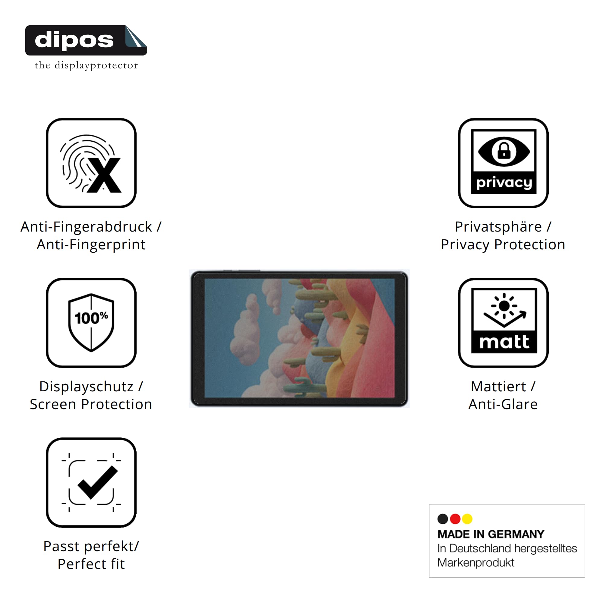dipos Protector de Pantalla Antiespía para ALLDOCUBE Kido 8 Zoll | Película protectora mate, filtro de privacidad 4 vías, ajuste perfecto, antiarañazos, sin burbujas, autoadhesivo