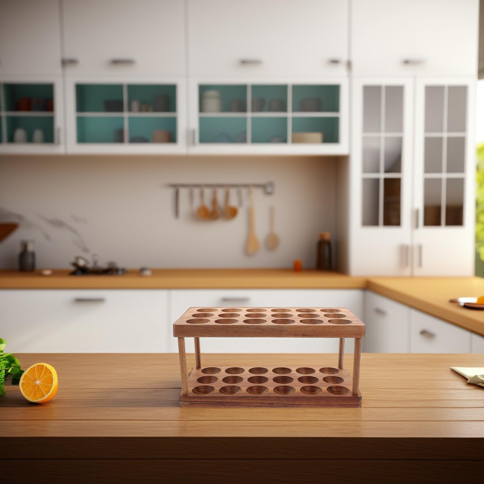 Soporte para Huevos de Mostrador de Madera Doble Capa para Cocina