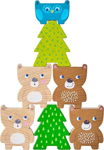 HABA Forest Friends - Juguete apilable de madera - Juego de clasificación Montessori y clasificador de formas para niños pequeños - Bloques de