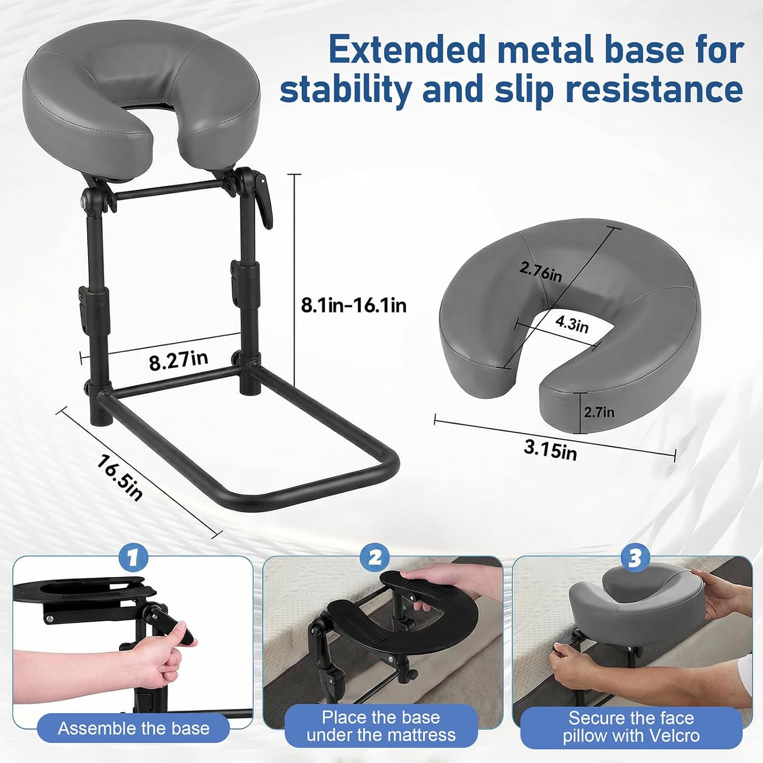 Massage Headrest for Bed with Face Pillow, Portable Home Mattress Top Massage Kit, Adjustable Height Face Cradle Mattress Massage Headrest for Salon, for After Eye Surgery Recovery