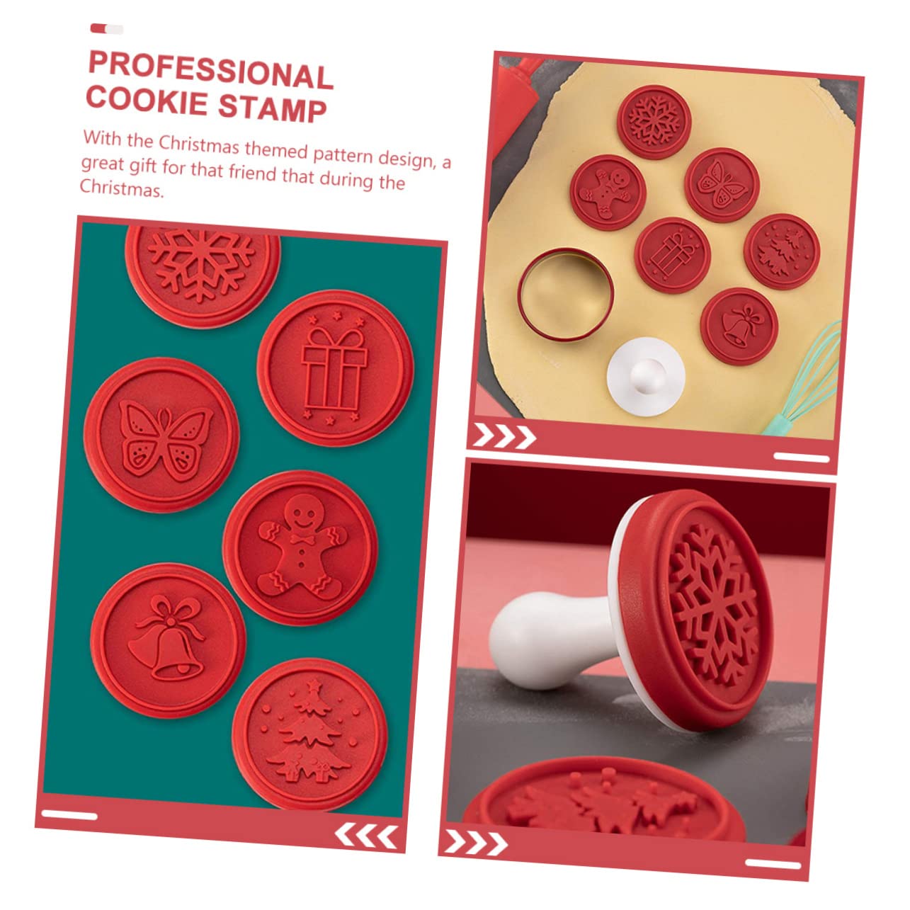 Cabilock 3 Set timbro biscotto Cutter di biscotti tagliacarte fondente biscotti natale biscotti natalizi timbro per biscotti resistente all'usura timbro per biscotti in silicone pp rosso