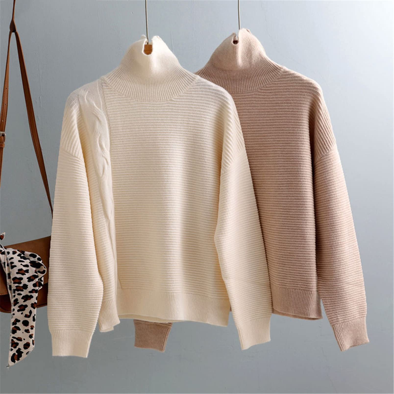 Kobiety golf oversize kaszmirowy sweter swetry damskie luźne skręcone długie rękawy dzianinowe swetry top, Czerwony, Rozmiar uniwersalny