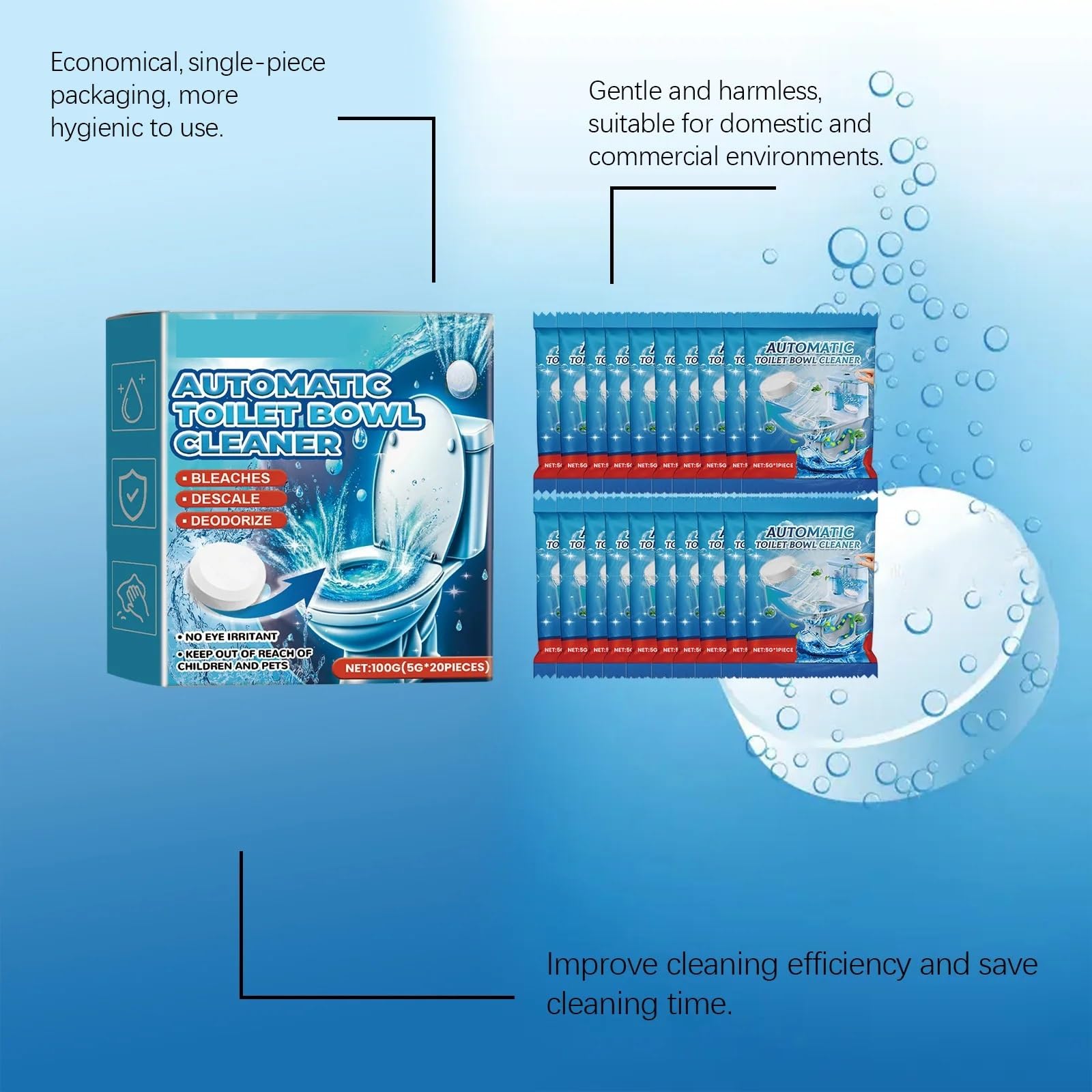 pastiglie detergenti per lavatrice Detergente disincrostante deodorante for WC da 20 pezzi(2 BOXS)