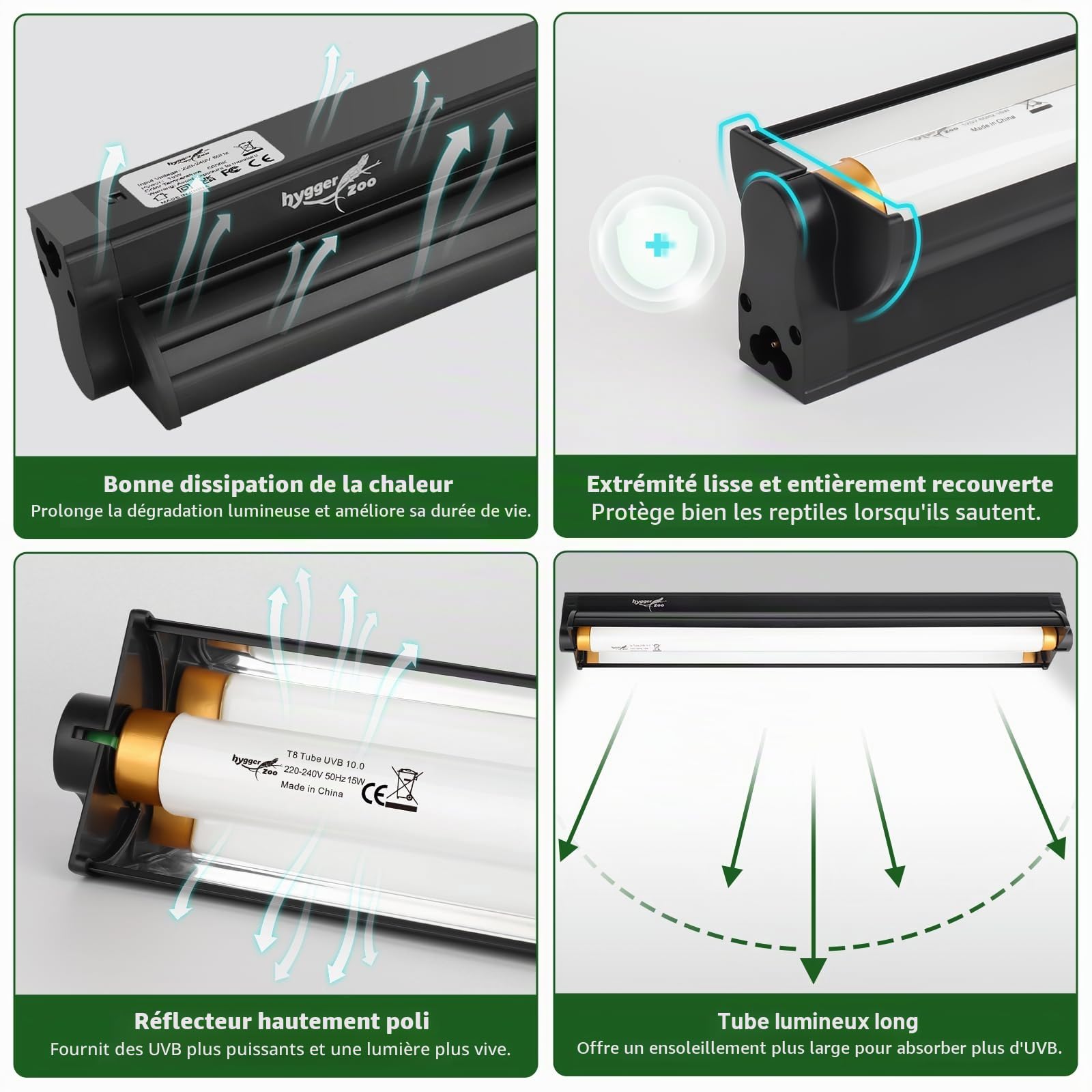 24W UVB lamp terrarium lumière T5 Lampe UVB 10.0 22" Kit combo d'éclairage | HO 10% UVB & 30% UVA UVB Light avec barre de lumière de désert reptile lampe UVB pour tortue dragon barbue léopard gecko tank