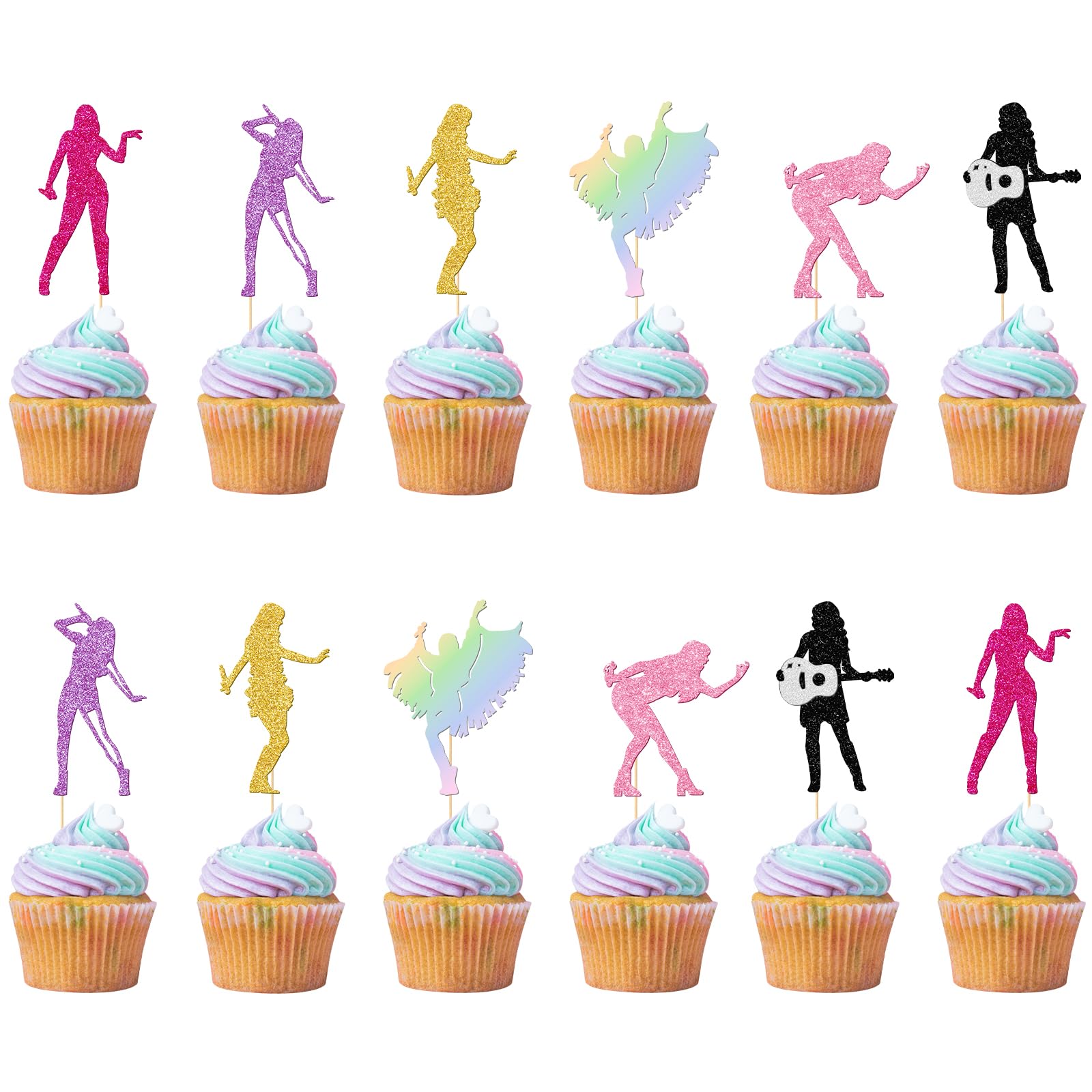 SparkDotMusic Singer Cupcake Toppers, Popular Singer Cupcake Picks, Birthday Party Decorations, 24 Pcs
