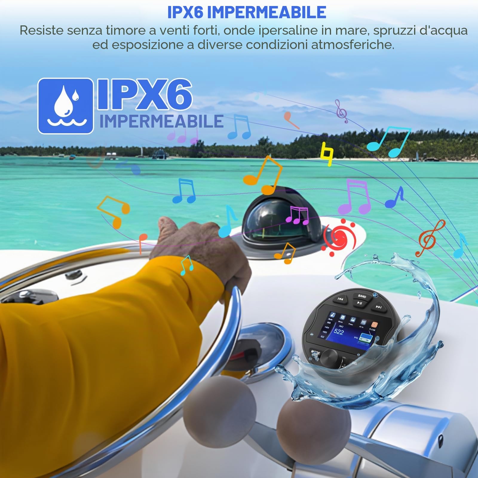 MP5 Radio Stereo Barca Impermeabile, AM/FM Marine Boot Ricevitore Media Riproduzione Video Player Universal per Barche, Yacht, Camper