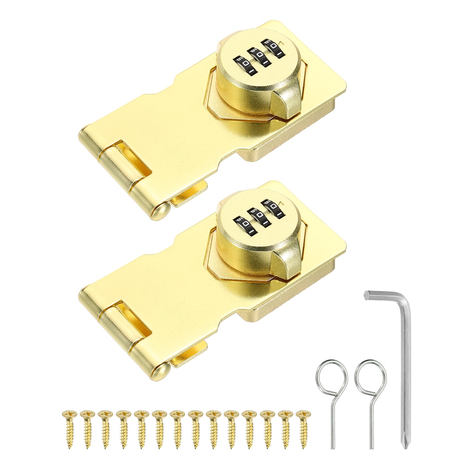 Defanex 2 Pcs Keyless Cabinet Lock with Combination Code (3.5 Inch) - 3-Digit Password Hasp Latch Lock Mechanical Password Rotary Hasp, for Drawer Closet Cupboard Fence Door, Gold Tone