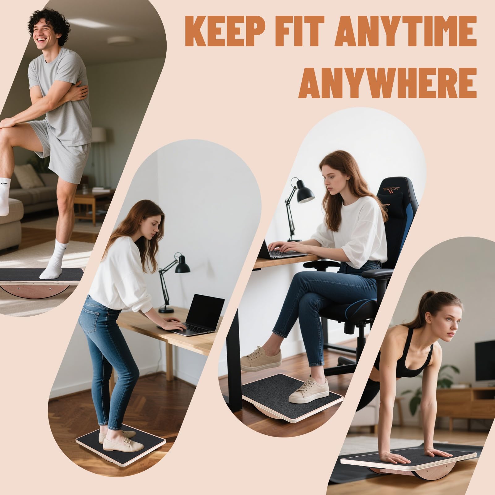 Balance Boards, Tavola oscillante professionale in legno, supporto per desk accessory, allenamento di equilibrio per Under Desk, rullo antiscivolo, Core Strength, Stability, Office, adulti