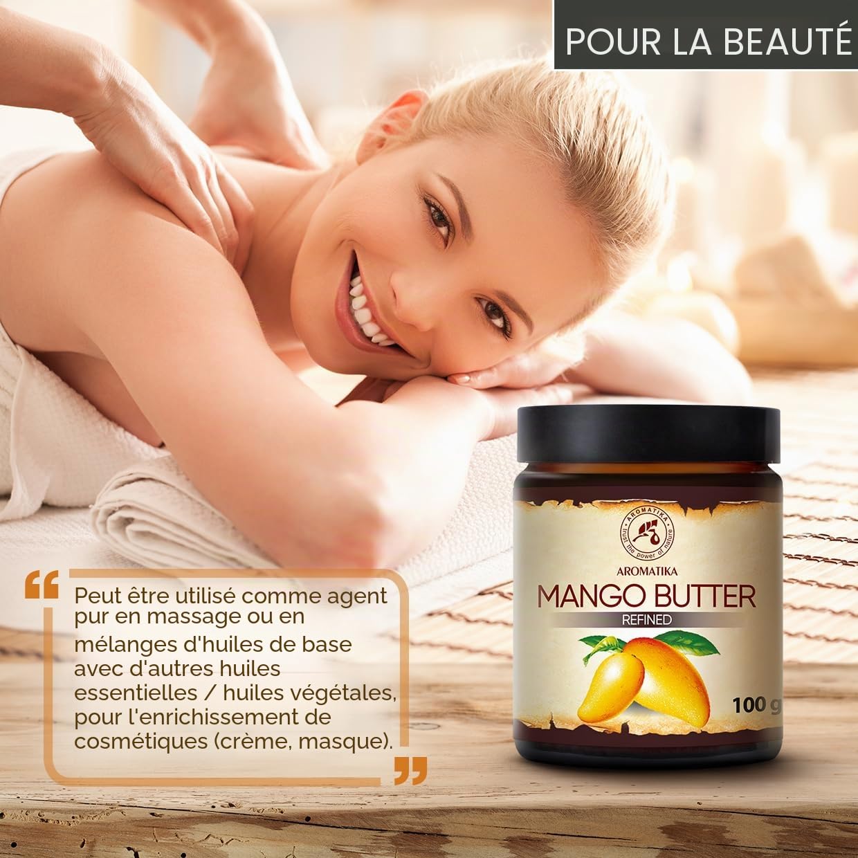 Beurre de Mangue 100g - Mangifera Indica - Indonésie - Pur - Huile Raffiné - Soin du Visage Intensif - Corps - Cheveux - Peau pour la Massage - Soin du Corps