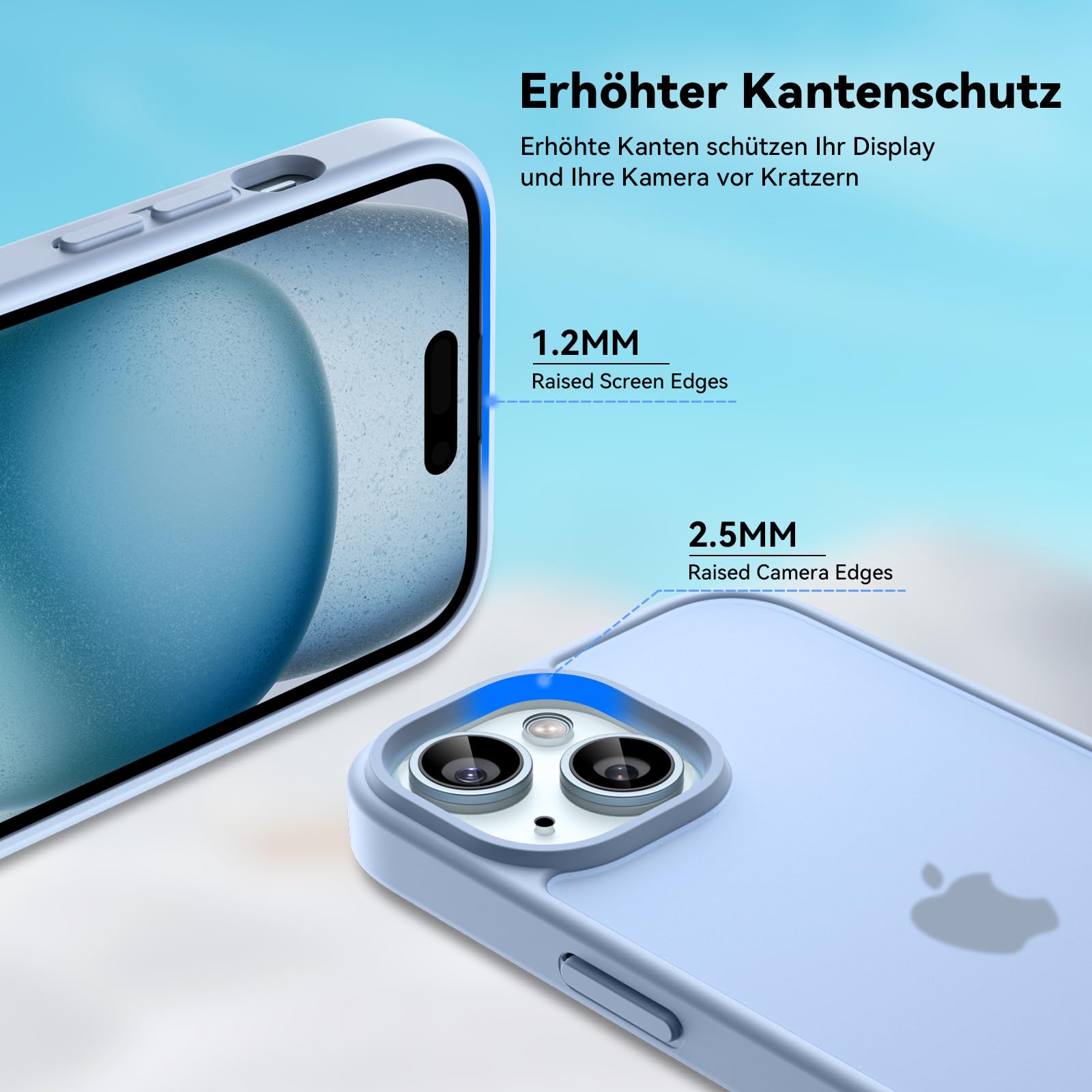 Opkiegrn Cover per iPhone 16e / 15/14 / 13, Antigraffio Antiurto Anti Ingiallimento Antishock Anticaduta Grado Militare Potettiva, Slim Trasparente HD Custodia per iPhone 16e / 15/14 / 13, Azzurro