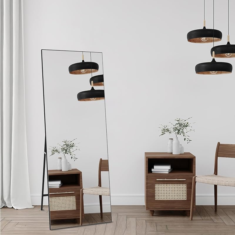 Vasemouh 165x60 cm Teljes Alakos Tükör Fekete Kerettel - Nagyméretű Fali vagy Álló Tükör Hálószobába, Nappaliba
