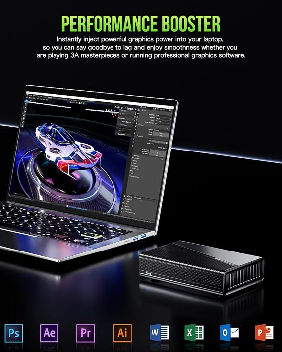 GMKtec AD-GP1 External GPU Docking Station, eGPU Enclosure with AMD Radeon 7600M XT GPU Graphics Card, HDMI2.1, DisplayPort2.0, Oculink, USB4, eGPU Dock
