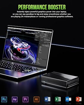 GMKtec AD-GP1 External GPU Docking Station, eGPU Enclosure with AMD Radeon 7600M XT GPU Graphics Card, HDMI2.1, DisplayPort2.0, Oculink, USB4, eGPU Dock