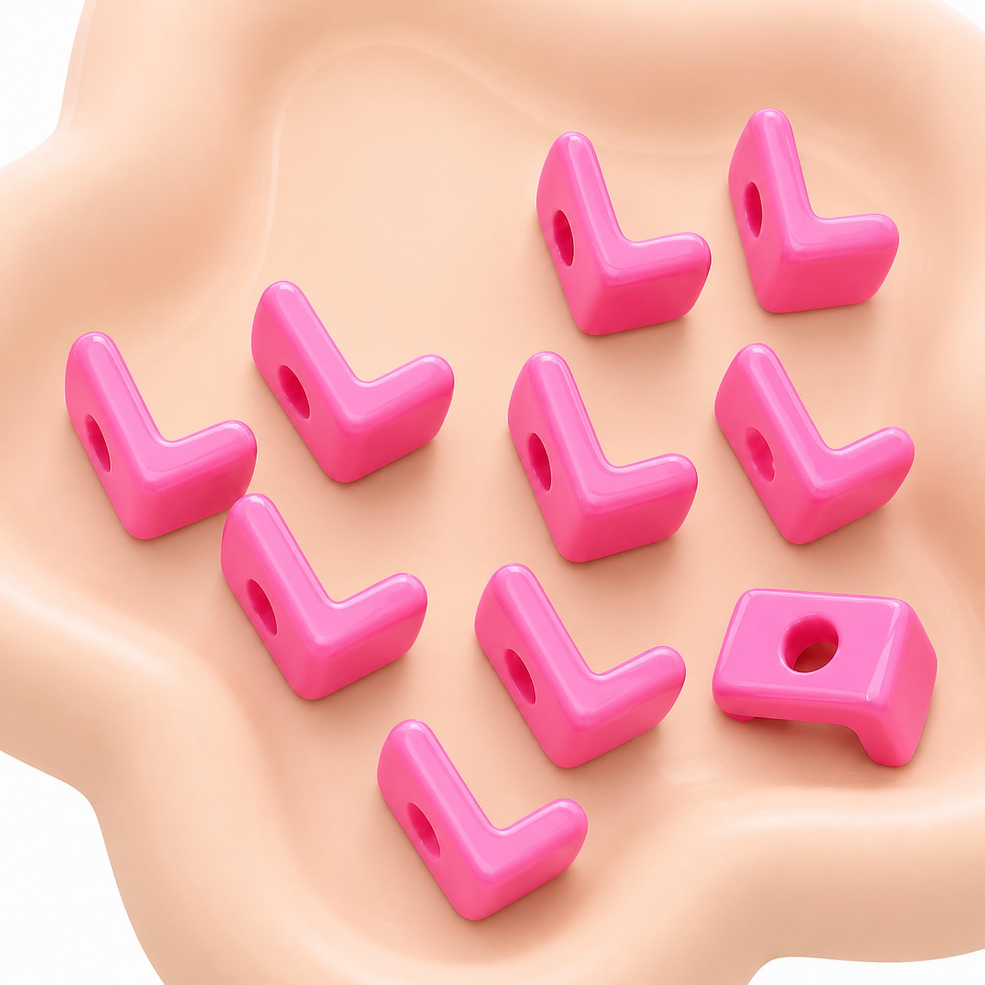 Letter Beads, 10pcs Alphabet Beads, Large Acrylic Letter Beads with 6mm Holes for Bracelet Making, Jewellery, Keyrings and Craft Projects (Pink, Letter L)