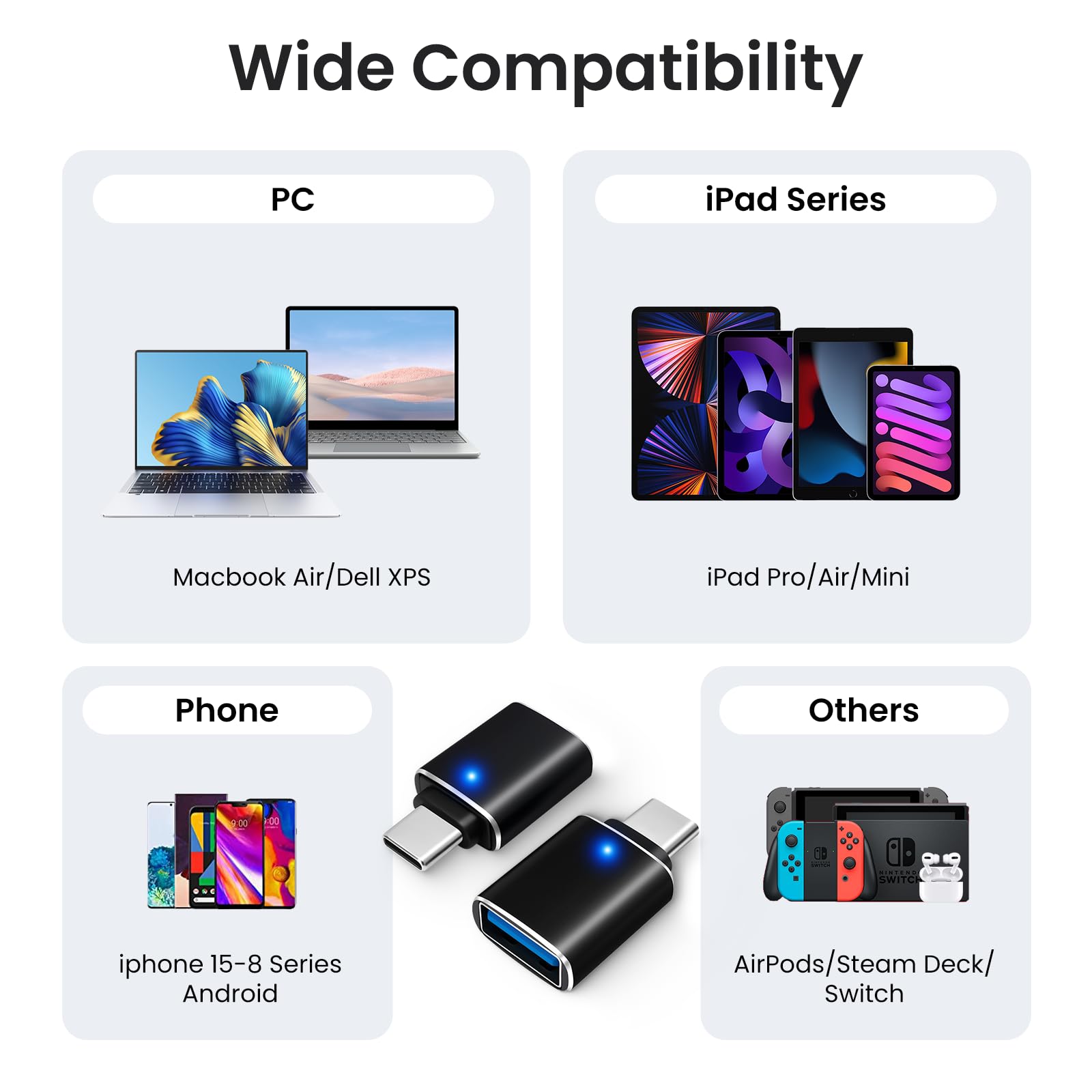 Adattatore da USB-C a USB-A Set da 2, USB C Maschio a USB 3.0 Femmina, Supporto OTG Nero