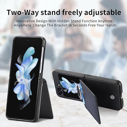 Miniatura 4 de Asuwish Funda de teléfono para Samsung Galaxy Z Flip 5 5G 2023 con ranura para tarjetas, funda tipo cartera y soporte de anillo, accesorios móviles