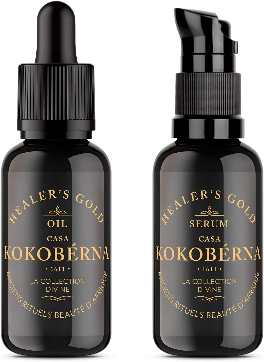 KOKOBERNA HEALER’S GOLD Anti-Aging Face Oil Serum Set, Firming Face Neck and Eye Moisturizers, Retinol, Dryness, Fine Lines & Wrinkles, Redness, 2 Bottles 0.5 fl. oz. / 15ml ℮