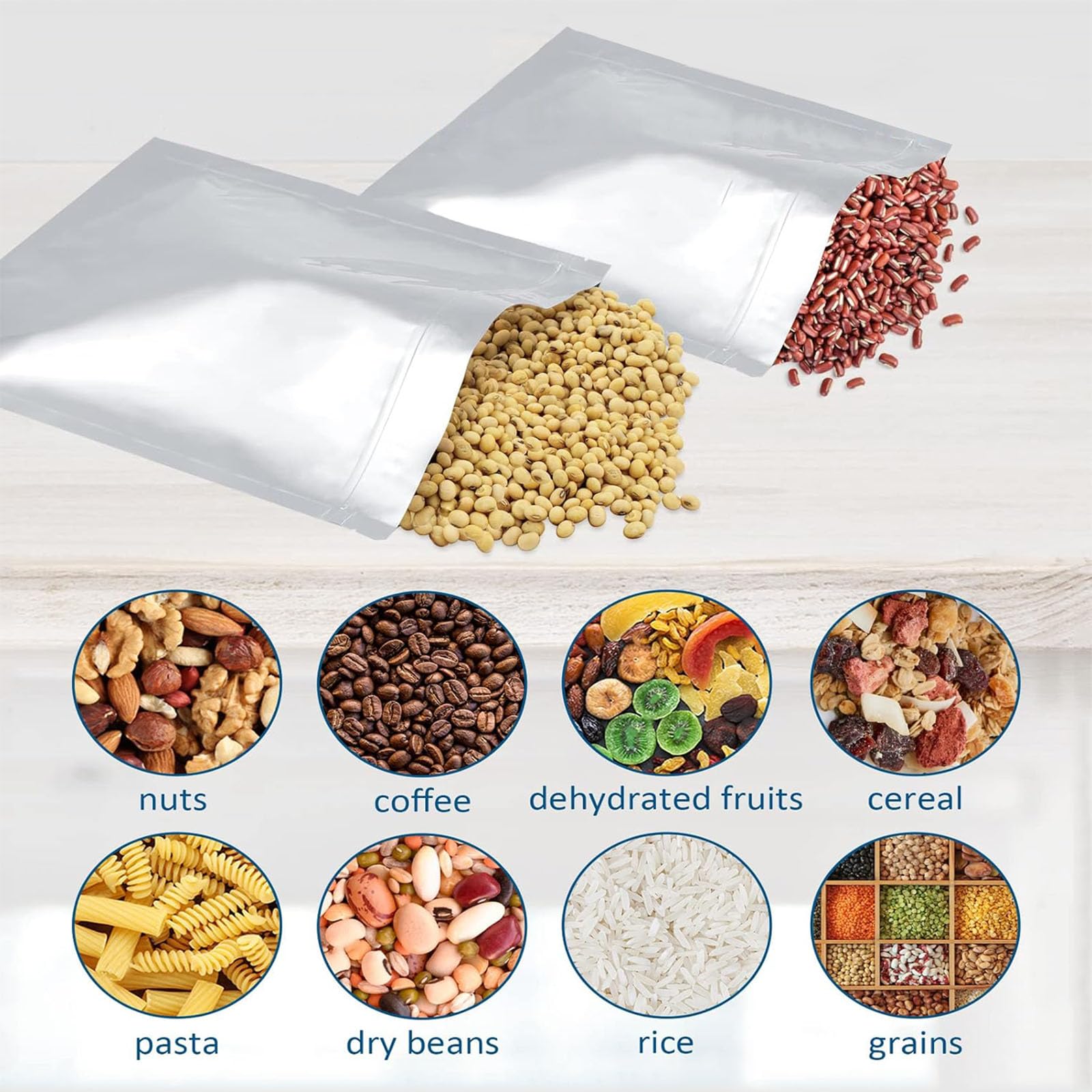 100 bolsas de Mylar de 1 cuarto de galón de grosor, 9.4 mil, 7 x 10 pulgadas, bolsas herméticas de Mylar sellables al vacío para almacenamiento de alimentos a largo plazo (7 x 10 pulgadas (1 cuarto de