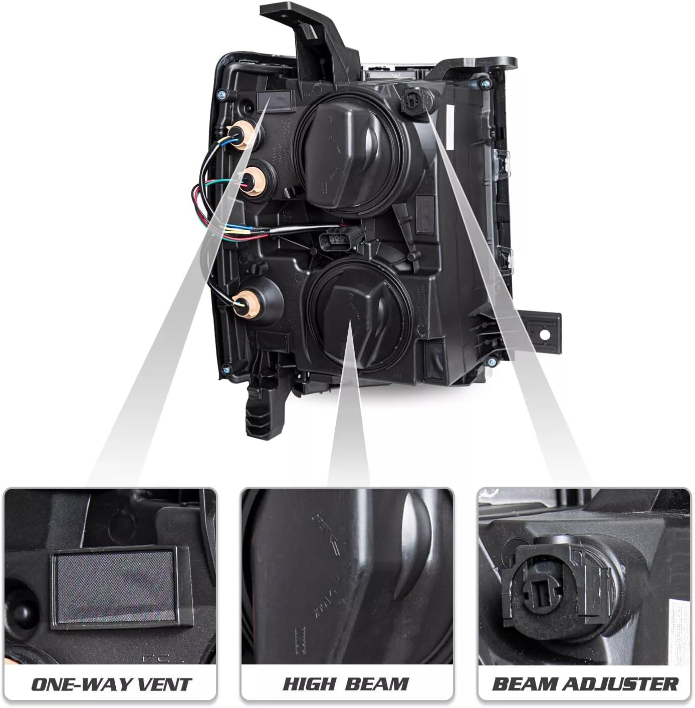 Pair Headlights Assembly Compatible with 14 15 Chevy Silverado 1500, For 2014-2015 Silverado 1500 Pickup Truck Halogen HeadlampChrome/Black/Amber Head Lights Pair Set Driver & Passenger Replacement