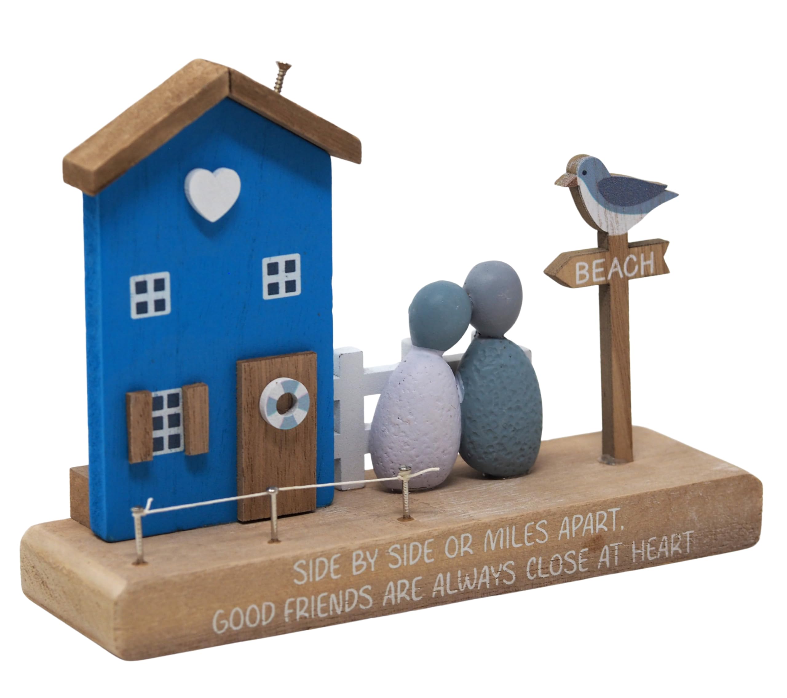 Blue Whale Gifts Seaside Friendship Wooden Ornament with Beach House and Couple Figurines