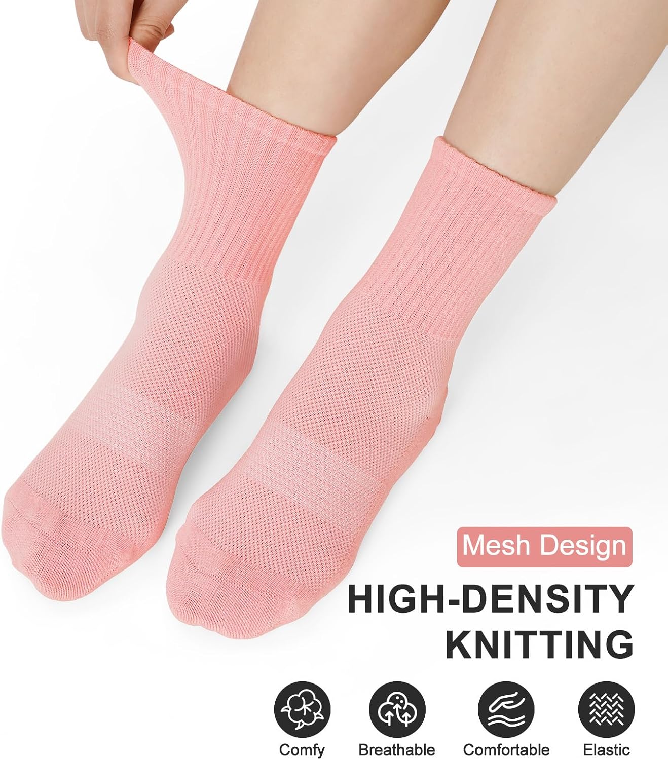 Breslatte Crew Pilates Socks with Grips for Women Non Slip Cotton Grip Socks for Yoga Hospital Barre Home Daily - Image 2