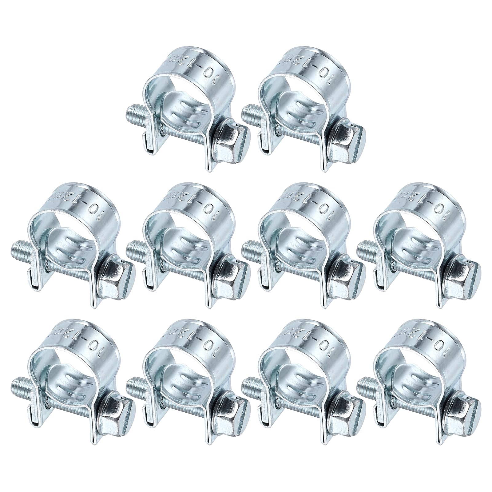 sourcing map 10pcs Fuel Injection Hose Clamp 10-12mm Adjustable Zinc Plated Steel Mini Gas Line Hose Clamp for Automotive Agriculture Plumbing Diesel Petrol Pipe