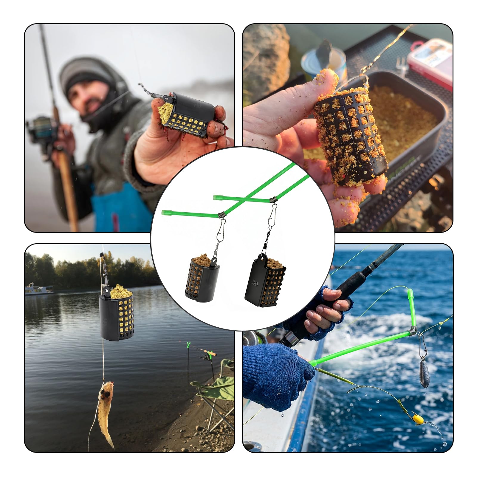 26 Stück Futterkorb Angeln Anti Tangle Boom Futterkorb Feeder Korb 20/30/40/50/60g Anti Tangle 20cm Feeder Zubehör Grundangeln Angelzubehör Geeignet für Meeres und Süßwasserfische